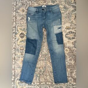 LOFT Blue Patchwork Straight Leg Jeans
